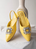 Shoetopia Embellished Front Studded Buckle Yellow Mules For Women & Girls /Uk3,Yellow,3,B0BYP7LM26