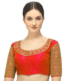 Pujia Mills Women'S Embroidery Handwork Sequence Work Necklace Design Readymade Blouse (Red, 34)