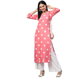 Anni Designer Women'S Crepe Straight Printed Kurta (Dots Peach_Xl_Peach_X-Large),Peach,XL