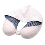 Trendivibe Hooded Travel Pillow Women Men U Shape Pillow For Airplane Trips Office Light Pink