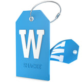 Shacke Initial Luggage Tag with Full Privacy Cover and Stainless Steel Loop - Aqua Teal (Letter W)