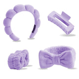 Tiny Chou 5pcs Spa Headband and Wrist Bands Set for Washing Face, Terry Cloth Puffy Makeup Facial Skincare Headbands for Women, 