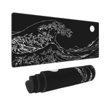 Black and White Japanese Sea Wave Mouse Pad,Extended Large Gaming Mouse Pads 31.5x11.8 in,Japanese Kanagawa Desk Mat,Laptop Mous