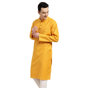 Sojanya (Since 1958 Men'S Cotton Blend Checkered Regular Kurta Set (D-Sjr-Lk-Dobychk-257-Mstrd-42_Mustard(D-Sjr-Lk-Dobychk-257-M