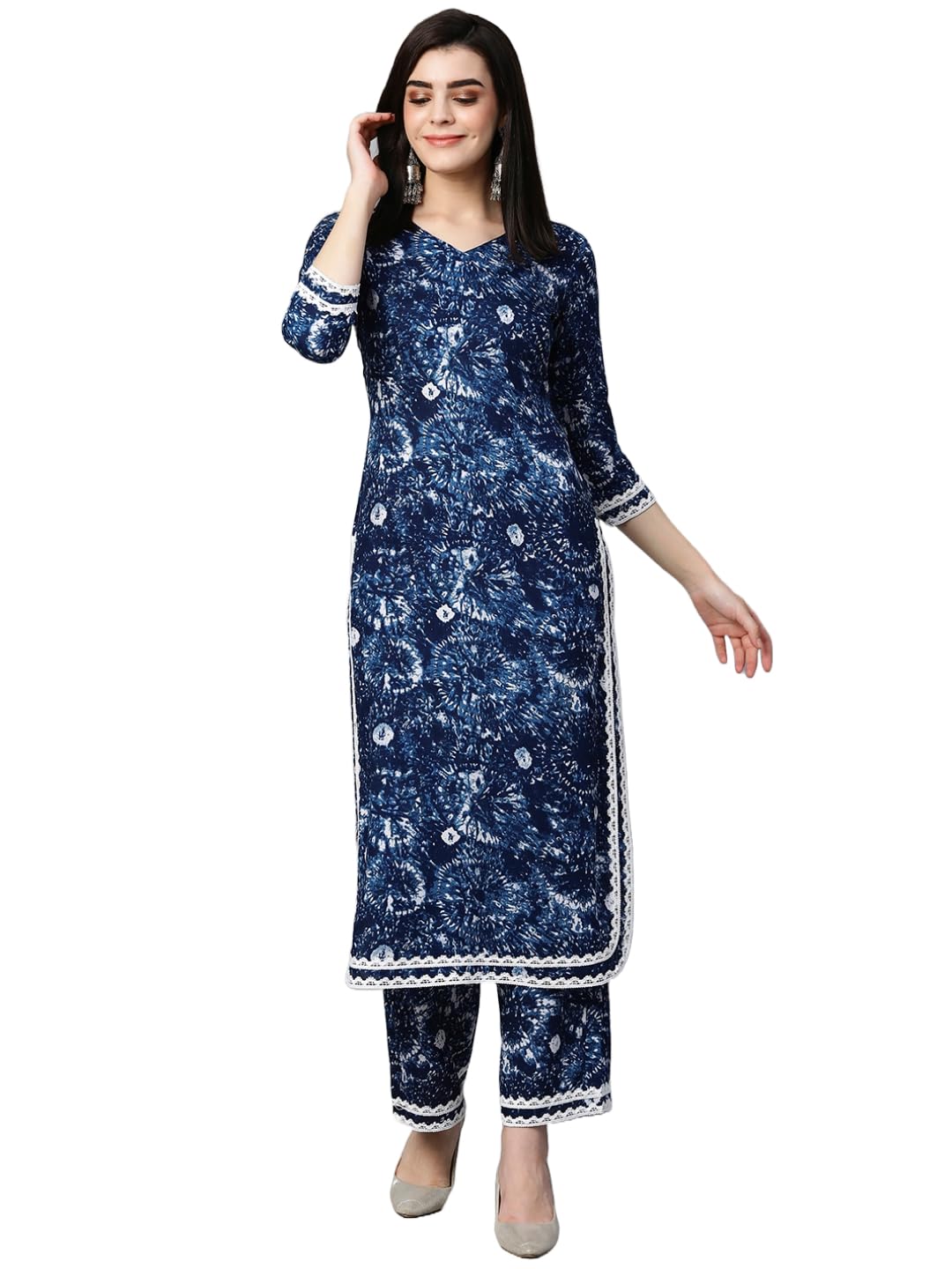 Gosriki Women'S Cotton Blend Printed Straight Kurta With Palazzo Set (Hand Block Blue-Ngt-Gs_S_Blue_Small),Blue,,B0CKLRFNQ6