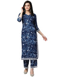 Gosriki Women'S Cotton Blend Printed Straight Kurta With Palazzo Set (Hand Block Blue-Ngt-Gs_S_Blue_Small),Blue,,B0CKLRFNQ6