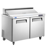 48 W 2 Door Refrigerator Sandwich Salad Prep Table Commercial Stainless Steel Fan Cooling Refrigerator with Cutting Board, 2 She