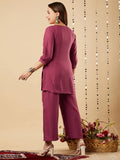 Gosriki Women'S Cotton Blend Straight Embroidered Co-Ord Set (Sapna Wine-Gs_S_Wine_Small),Wine,,B0CHSFPCVG