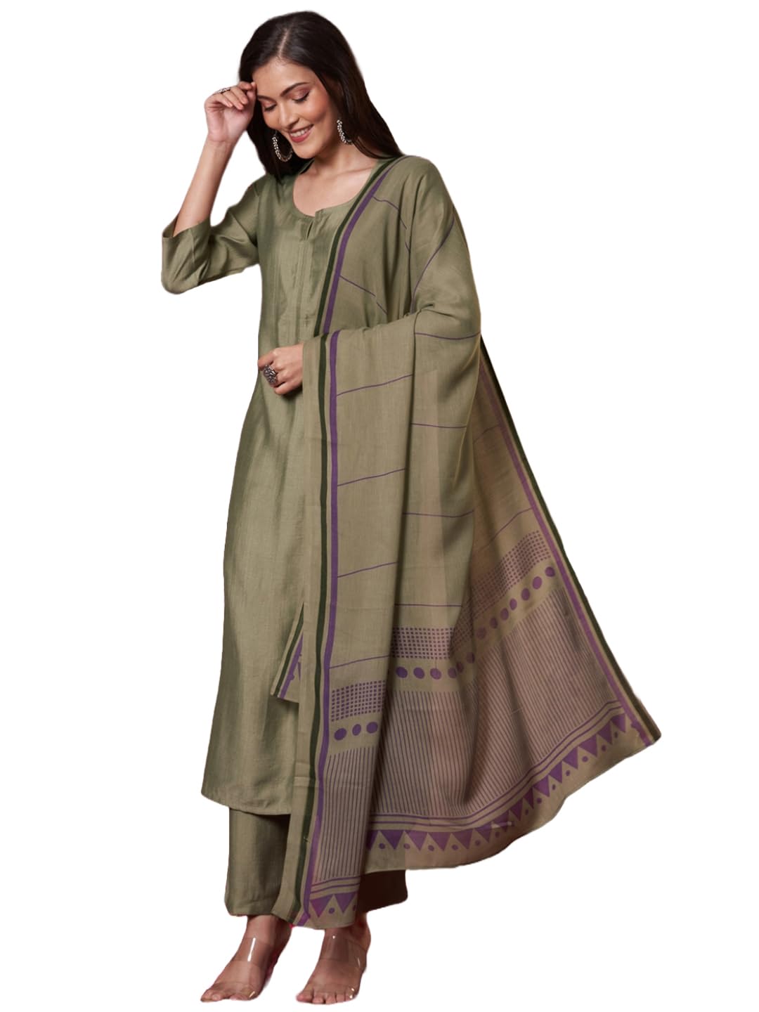 Anni Designer Women'S Rayon Viscose Solid Straight Kurta With Pant & Dupatta (Raja Saab Green-Vks14_M_Green_Medium),Green,M