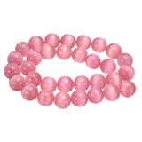 HARFINGTON 32pcs Pink Cat's Eye Stone Beads 12mm Round Smooth Gemstone Crystal Loose Bead for Jewelry Making Bracelets Necklace 