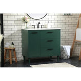 Elegant Decor Baldwin 36 Solid Wood And Mdf Bathroom Vanity In Green