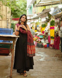 Gosriki Women'S Rayon Viscose Solid A-Line Kurta With Palazzo & Dupatta (Umika Black-Gs_L_Black_Large),Black,,B0F6NNRTQG