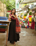 Anni Designer Women'S Rayon Viscose Solid A-Line Kurta With Palazzo & Dupatta (Umika Black_Xxl_Black_Xx-Large),Black,2XL,Rayon Viscose,A-Line,