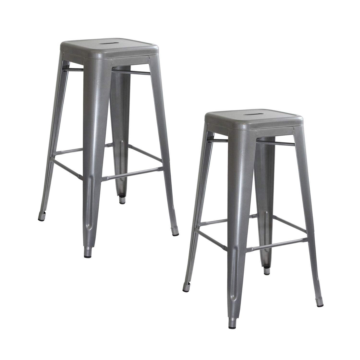 Amerihome Bs0302Pk Loft Silver Metal Bar Stool - 2 Piece