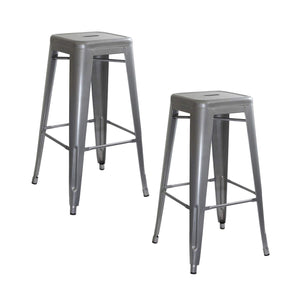 Amerihome Bs0302Pk Loft Silver Metal Bar Stool - 2 Piece