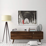 Woman In Traditional Sari Walking Towards Taj Mahal (Bw)-Paper Art-50,,X38,,