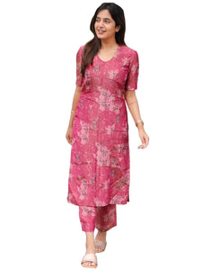 Anni Designer Women'S Rayon Viscose Straight Printed Kurta With Pant (Tisur Pink-Vks01_L_Pink_Large),Pink,L