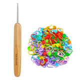 Kosweem Crochet Hook Ergonomic Crochet Needles Bamboo Wooden Handle With Stitch Markers 25 Sewing Tools For Fine Work, Thin Yarn
