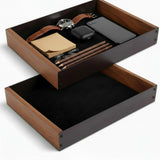 Geelin 2 Pack Desk Drawer Organizer, Valet Tray for Men, Nightstand Tray Acacia Wooden and Metal Entryway Bedside Dump Holder Ac
