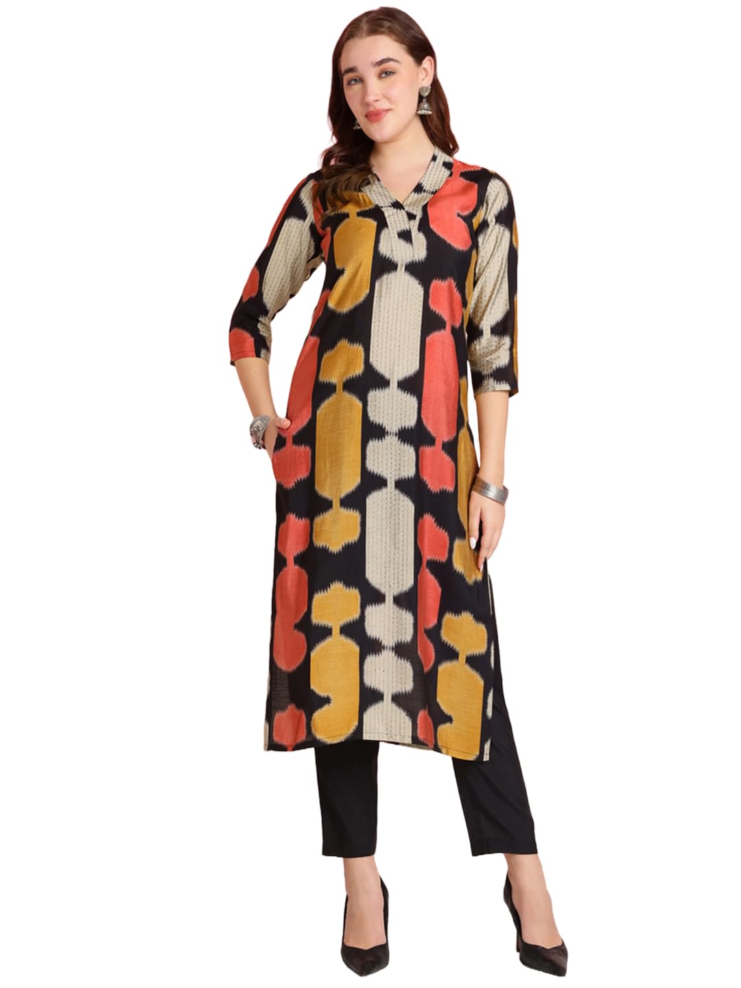 Gosriki Women'S Rayon Blend Straight Printed Kurta With Pant (Surdas Black-Gs_Xxl_Black_Xx-Large),Black,2,B0DRNPNP61