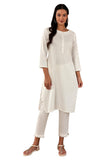 W for Woman Ecru Solid Cotton Blend Regular Kurta with Embroidery