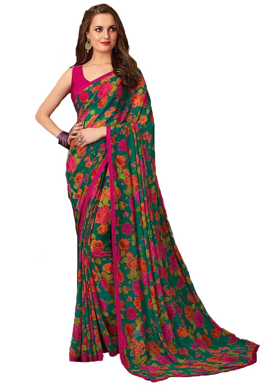 Gosriki Women'S Printed Semi Georgette Saree With Blouse (Apne-Green-Go_Green),Green,,B0B1F2WVW2