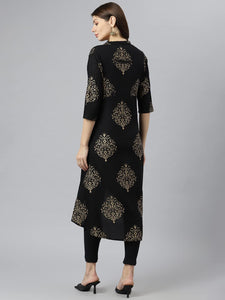 Gosriki Women'S Rayon A-Line Printed Kurta (Zayoki Black_2Xl-Go_Black_Xx-Large),Black,2,B09VFG39Q1