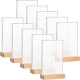 Maitys 10 Pack Acrylic Sign Holder 4 x 6.5 Inch Clear Double Sided Table Sign with Wooden Base T Shape Menu Display Stand for We