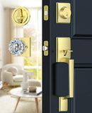 Calzibeno Satin Brass Front Door Handle and Deadbolt Set, Front Door Lock Set with Crystal Glass Door Knob, Exterior Door Lock S
