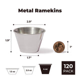 120 Pack] 4 oz Stainless Steel Sauce cups - Individual Round condiments Ramekins, commercial grade SafePortion Dipping Sauce Kit