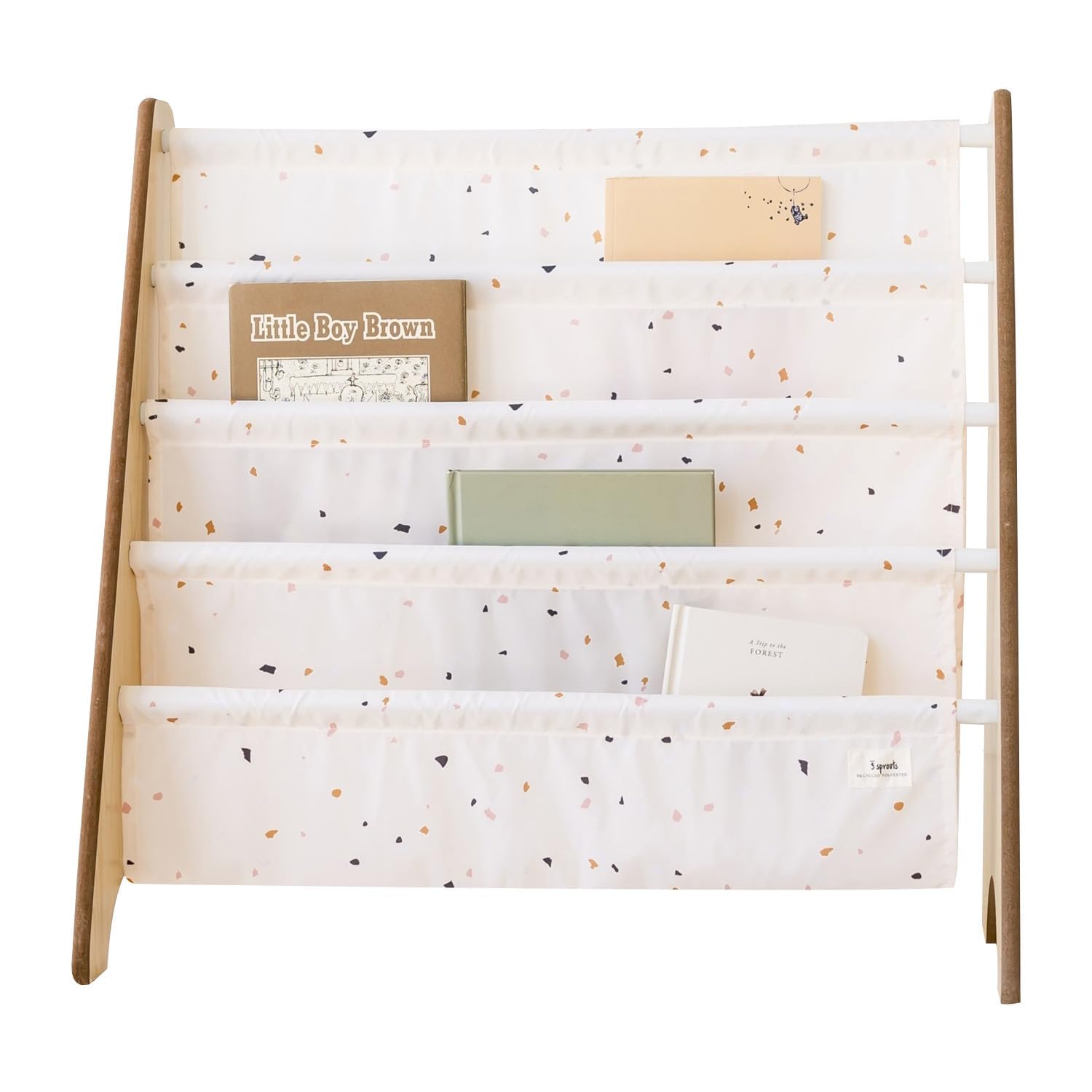 3 Sprouts Recycled Fabric Kids Bookshelf - 4-Tier Sling Book Rack Storage - Kids Room Book Shelves, Nursery, Playroom, Classroom