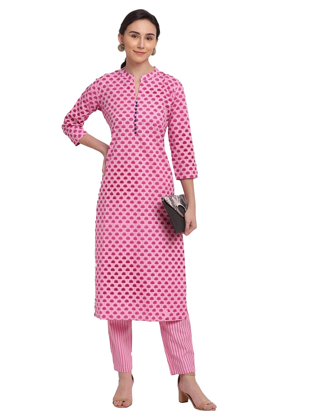Anni Designer Women'S Cotton Printed Straight Kurta With Palazzo (Revathi Pink_Xxl_Pink_Xx-Large),Pink,2XL