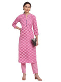 Anni Designer Women'S Cotton Printed Straight Kurta With Palazzo (Revathi Pink_Xxl_Pink_Xx-Large),Pink,2XL