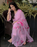 Gosriki Women'S Cotton Blend Straight Printed Kurta With Pant & Dupatta(Sikari Pink_L-Go_Pink_Large),Pink,,B0B4K97MLL