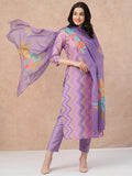 Anni Designer Women'S Rayon Blend Straight Printed Kurta With Pant & Dupatta (Zaggu Purple-Nw_S_Purple_Small),Purple,S,,,