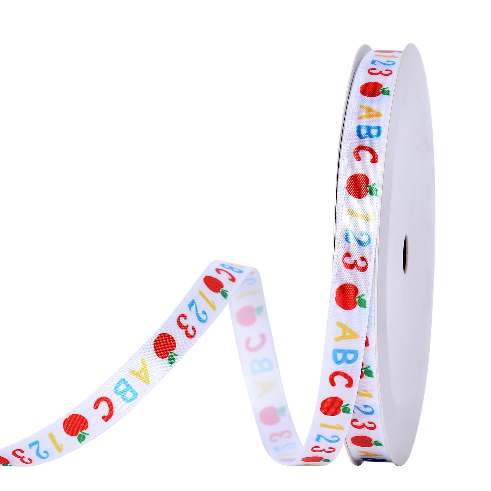 YAMA Back to School Ribbon for Crafts 3/8 Inch, Teacher Ribbon School Theme Pencil Apple ABC Ribbons for Gift Wrapping Crafts Ha