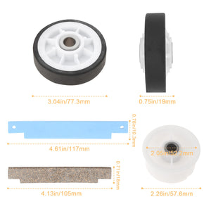 12001541 Dryer Drum Roller Kit, 306508 Drum Bearing Kit, WP6-3700340 Dryer Idler Pulley & WP33002535 Drum Belt, Replacement for