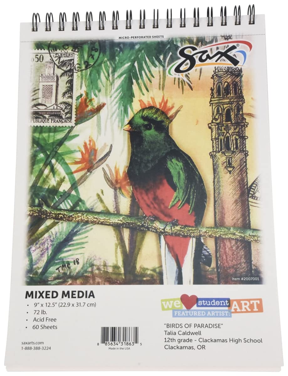 Sax Mixed-Media Paper Pad, 9 X 12 Inches, 72 Lb, White, 60 Sheets