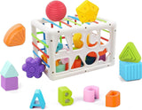 JBM ENTERPRISE Montessori Baby Shape Sorting Cube Toy Early Educational ABCD & Shape Block Puzzle with Elastic Rope | Sensory
