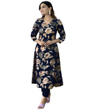 Anni Designer Women'S Cotton Blend Straight Printed Kurta With Pant (Dhun Navy Blue_Xl_Navy Blue_X-Large),Navy Blue,XL