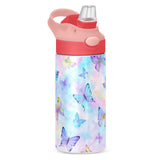 Butterfly Girls Water Bottle with Straw and Carry Handle Rainbow Cute Animals Vacuum Insulated Stainless Steel Bottles Leak-Proo