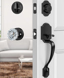 Calzibeno Black Front Door Handle and Deadbolt Set, Front Door Lock Set with Crystal Glass Door Knob, Entry Door Lock Set with S