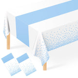 2 Pack White and Light Blue Tablecloth Disposable White Table Cloth Printed Pastel Blue Table Runner for Parties Baby & Bridal S