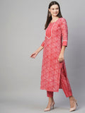 Anni Designer Women'S Cotton Blend Straight Printed Kurta With Pant (Kaveri Pink-Nw_S_Pink_Small),Pink,S,Cotton Blend,Regular,Kurta