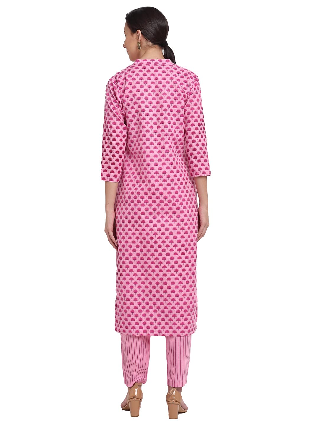Anni Designer Women'S Cotton Printed Straight Kurta With Palazzo (Revathi Pink_Xxl_Pink_Xx-Large),Pink,2XL,Cotton,Straight,kurta