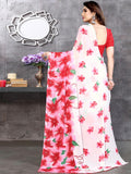 Satrani Womens Pure Georgette Saree (3199S2286Na_Red & Pink & White)