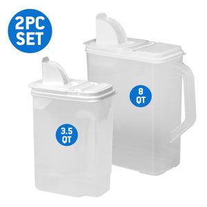 Buddeez Pet Food Storage Containers - 2 Count Bird Seed Dispenser with Pour Tight Lids and Easy Pour Spouts, 8 Qt and 3.5 Qt, Bi