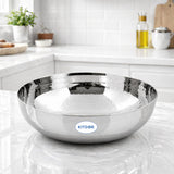 KITDOR Stainless Steel Hammered Kadhai, 3.2 Litre, Without Lid or Handle, Heavy Bottom for Even Heat, Deep Frying & Daily Cookin