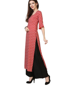 Gosriki Women'S Creap Straight Kurta(Zigzag Red_M-Go_Red_Medium),Red,,B09SW9P5N8