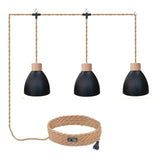 ALAISLYC 3-Light Plug in Pendant Light 22FT Industrial Hanging Lamp with Twisted Hemp Rope Independent Triple Switch Hanging Lig